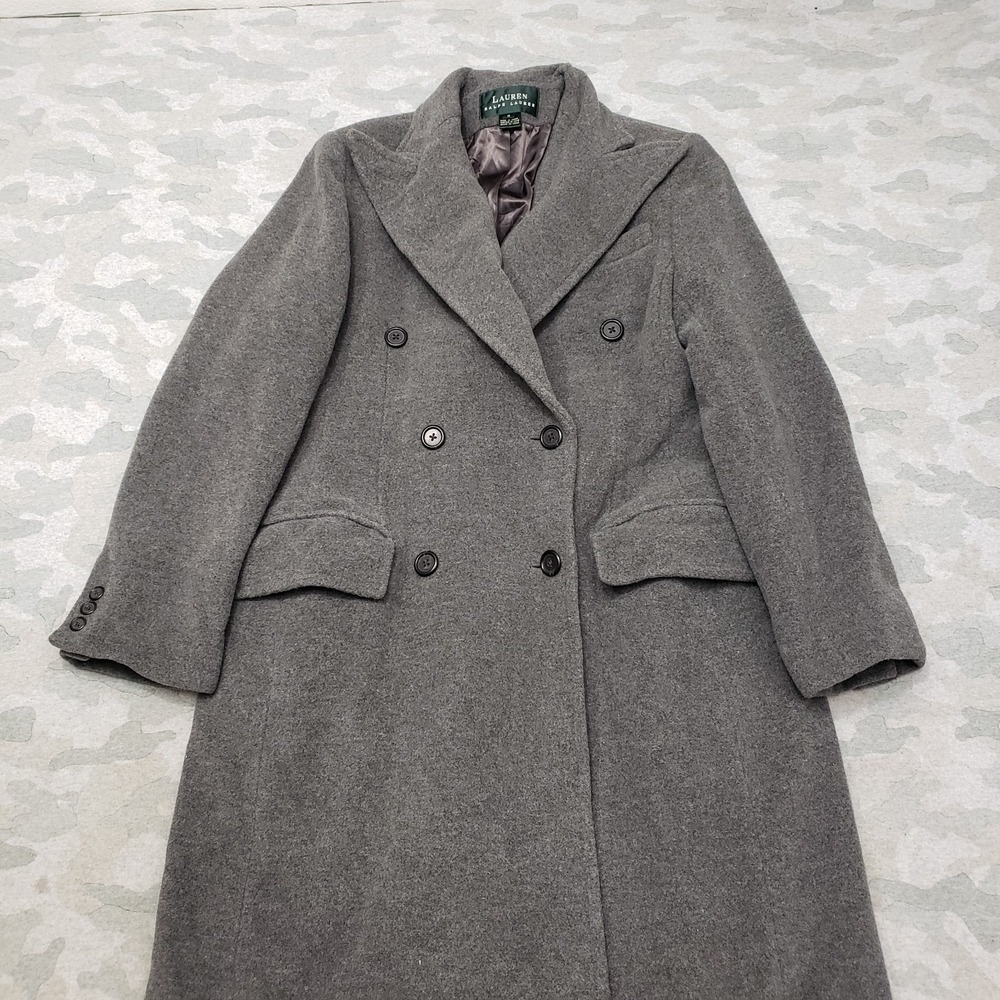 Lauren Ralph Lauren Coat Womens 8 Gray Double Breasted Wool Pockets Button